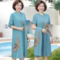 Mother-in-Law Wedding Clothes Mom Spring Clothes High-End Dress Female Summer Middle-Aged and Elderly Temperament Long Dress Western Style Two-Piece Suit. 