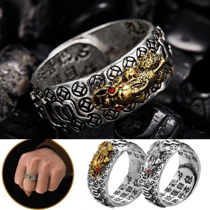Feng Shui Adjustable Ring Buddhist Mantra Attract Wealth Lucky Open Ring