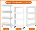 4 layer Bathroom rack in 3 sizes (Large, Medium, Small), Slim Storage Cart, 4-Tier Rolling Cart, Narrow Utility Cart on Wheels, Bathroom Storage Rack Plastic Multi-Layer Shelf Multifunction Storage Rack for Kitchen Bathroom Corner (White, 4 Layers). 