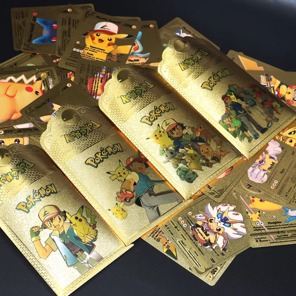 pokemon cards golden New 150 s Spanish Pokemon Cards Metal Gold Vmax GX  Energy Charizard Pikachu Rare Collection Battle Trainer Card Box Kids  GiftParty Games Crafts | Daraz.lk