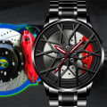 Fashion Mens Car Wheel Watches Luxury Stainless Steel NOT ROTATE. 