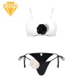 Bikini Set with Strap Design Floral Lace-up Bikini Set with 3d Flowers Adjustable Straps Swimsuit for Women 2pcs/set Contrasting Color Splicing Swimsuit. 