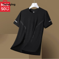 Sutuiying 2025 New MINISO Ice Silk Short Sleeve T-shirt for Men's New Thin Breathable Quick Drying Large Mesh Ice Feel Quick Drying Clothes. 