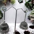 Black silver radiational Long Indian Jhumka Jhumki oxidized Dangle Earrings With Pearl For Women and girl. 