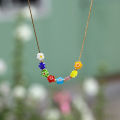 Korean Simple Cute Fashion Alloy Chain Jewelry Colorful Flower Beads Pendant Necklace For Women Girls. 