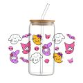 NEW Halloween Theme Cartoon Sanrio Pattern UV DTF Transfer Sticker Waterproof Transfers Decals For 16oz Glass Cup Wrap Stickers. 