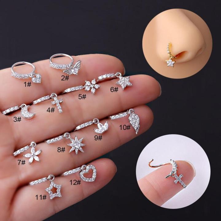 1Pc Fashion Piercing Nose Ring Zircon Star Moon Cross Clip on Nose Ear Clip Cuff Earring for Women Girl Gift Body Jewelry