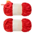 The velvet yarn used for crochet knitting is made of 100% polyester fiber, which is soft to the touch and skin-friendly, and the furry chenille is evenly fluffy, does not fall off, is smooth and comfortable.. 