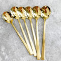 【BestGO】21cm Gold Korean-style Stainless Steel Dinner Spoons Korean-Style Soup Spoon Dinnerware Flatware Sets 5pcs. 