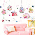 Pastoral Style Butterfly Flower Bird Cage Wall Sticker Living Room Bedroom Decorations Wallpaper Mural Removable Stickers. 
