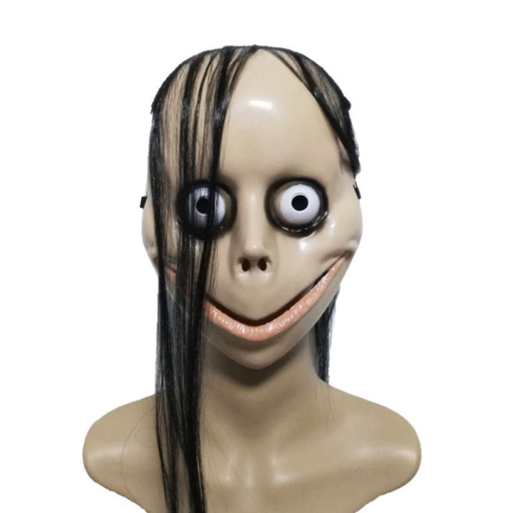 New Halloween Horror With Long Hair Mo Mo Mask Funny Mask V-Shaped Mouth Mask With Hair Female Ghost Mask Roleplay Mo Mask Masks