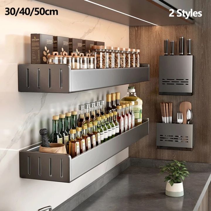 wall rack Wall Mounted Kitchen Condimenters Spice Rack Organizer Shelf Kitchen Storage Wall Shelf Organizers Hanging Hook Rack For Kitchen