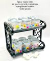 Spices Container 12 Pcs Flora Transparent Bottle Set with 2 Layer Multi Rack Good Quality & Multi-Purpose Kitchen Organizer. 