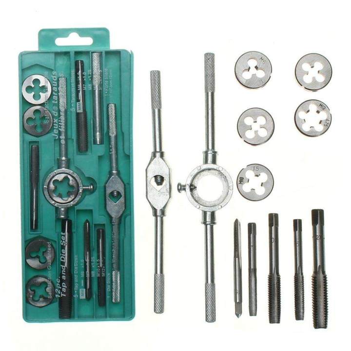 RHS Online 12PCS Metric Tap Wrench and Die Pro Set M6-M12 Nut Bolt Alloy Metal Hand Tools