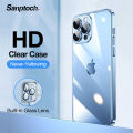 【Non-Yellowing】Sanptoch HD Clear Phone Case For iPhone 12 / 13 / 14 Pro Max Built-in Glass Camera Lens Protector PC Plating Hard Cover Original Slim Casing. 