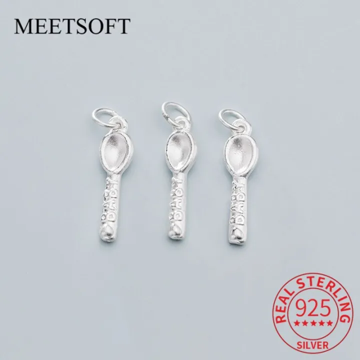 MEETSOFT 999 Sterling Silver Baby Spoon Letter Charms Special of DIY Handmade Making Finding Jewelry Compontens Accessory