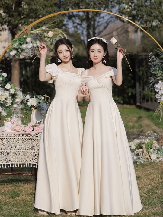 Bridesmaid Dress Champagne 2024 New High-Grade Fairy Slim Fit Niche Sisters Group Clothes Graduation Dress Women's Summer