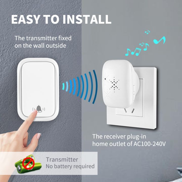 Wireless%20Doorbell%20smart%20Self%20Powered%20Waterproof%20Wireless%20Doorbell%20No%20Battery%20Required%20-%2038%20tunes%20-%204%20volume%20level%20door%20bell%20-%20Image%204