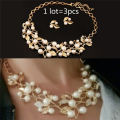 Pearls Crystal Tree Leaves Necklace Earring  Elegant Ladies Luxury Jewelry Set. 