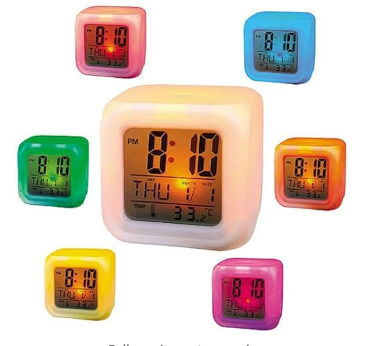 Digital Calendar, Timer Watch, Temperature Light Operated LED Plastic Alarm Clock with Automatic 7 Color Changing, Imprint Gift, Glowing LED Color Change Digital Alarm Clock