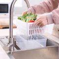 Kitchen Plastic Double Drain Basket with Lid/Household Refrigerator Rectangular Storage Boxs/Fruit Vegetable Cleaning Strainers Kitchen Tools. 