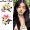 Bridal Daisy Flower Korean INS Women Stud Earring Drip Glaze Wedding French Party Asymmetry Stud Earrings Girls Elegant Ladies. 