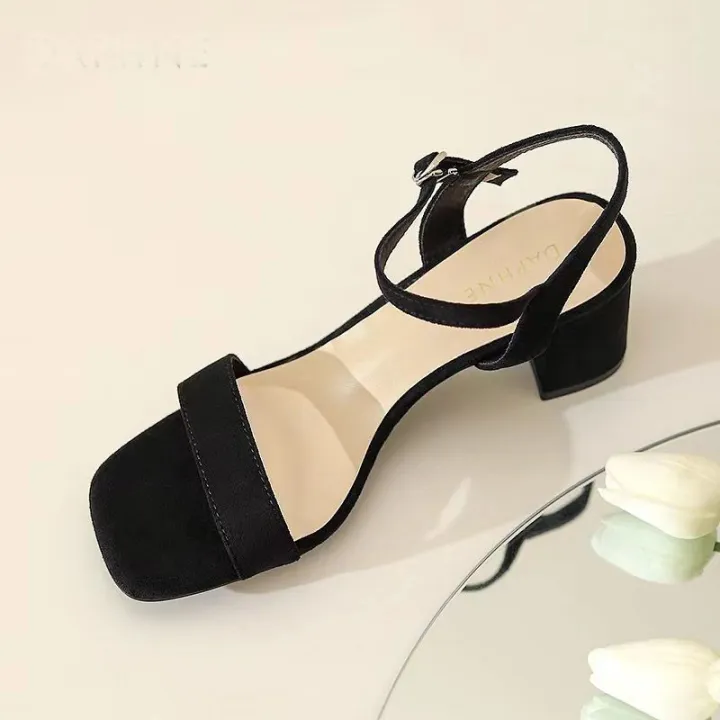 Outerwear%20Strap%20Sandals2023New%20Women's%20Shoes%20Black%20Suede%20Chunky%20Heel%20High%20Heel%20Sandals%20Women's%20Summer%20-%20Image%204