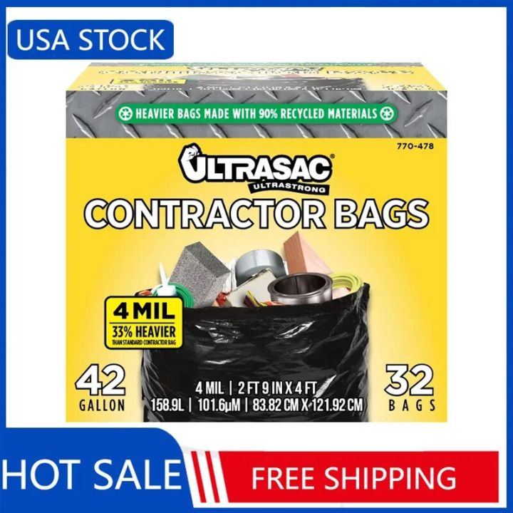 zip lock bags Trash Bags Ultrasac - Extra Heavy Duty Contractor Bags, 42 Gallon, 4 Mil, 48 x 33, Black, 32 CountShipping Bags