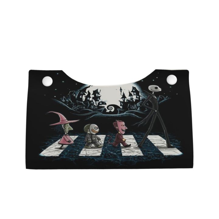 Custom Horror Jack Skellington Nightmare Before Christmas Tissue Box Cover PU Rectangular Tissues Holder for Home