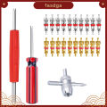 Fasdga Valve Core Tool Set 20Pcs Valve Cores, 4-Way Valve Tool, Dual Single Head Valve Core Remover, Tire Repair Tool. 
