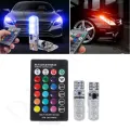 RGB T10 Colorful 12V Parking LED Multi-mode Color Changing COB Burst Flashing Wedge Auto Light Car Interior Decorative Lights with Remort Control. 