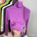 Turtleneck Fruit Green Slim Fit 2024 Inner Wear T T-shirt Western Style Autumn and Winter Pile Collar Top Women's Long Sleeve New Bottoming Shirt. 