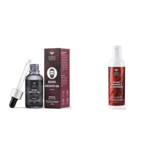 Bombay Shaving Company Beard Growth Onion Oil-10X Nourishing Oils For Stronger, Fluffier & Shinier Beard 30 Ml & Beard Shampoo Conditioner Wood Sented. FROM INDIA (SAM)