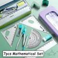 【HOT】 7 Pcs/Set Mathematical Rulers Set Multi-Function Professional Compass Ruler Drawing Tools School Supplies Students Stationery. 