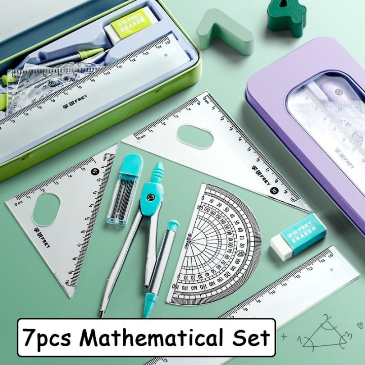 【HOT】 7 Pcs/Set Mathematical Rulers Set Multi-Function Professional Compass Ruler Drawing Tools School Supplies Students Stationery