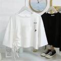 Black Niche Design Irregular Drawstring Short SleeveTT-shirt Women's Summer New Korean Style Loose Crop Top Fashion. 