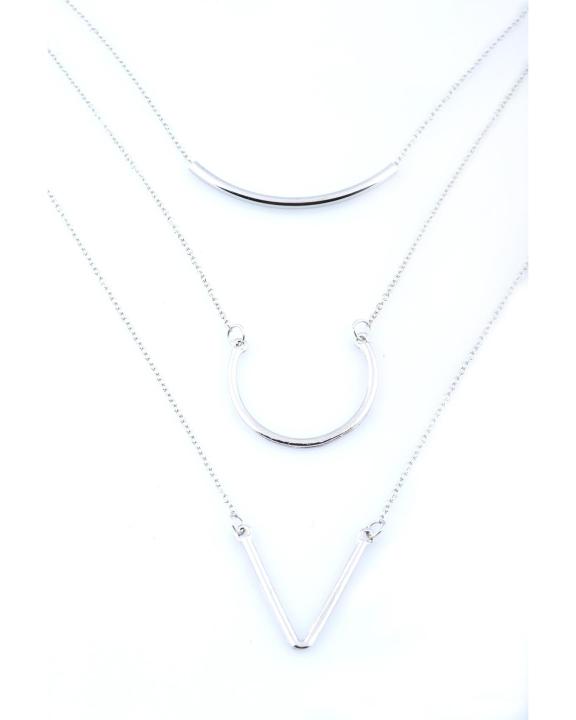 Women's Silver Geometrical Layered Long Chain