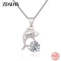 ZDADAN 925 Sterling Silver Zircon Dolphin Necklace For Women Box Chain Sweet Jewelry Gift. 