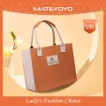 MATEYOYO Felt Bag Color Blocked Felt Tote Bag Felt Bag Thickened High-Capacity Shopping Handbag Daily Commuting Bakery Coffee Shop Shoulder Bag Simple And Fashionable Office Handbag. 