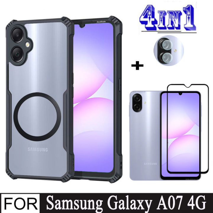 4In1 Samsung Galaxy A07 A06 With Magnetic Wireless Charging Sticker Shockproof Phone Case for SamsungA07 Tempered Glass Screen Protector and Lens Film