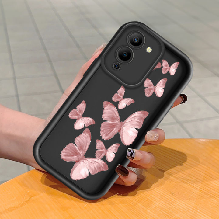 TA for Infinix Note 12 G96 Back Cover Soft Square Ladder Pink butterfly  Pattern Cases Silicone Camera Protection Phone Case