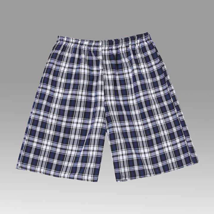 Cotton Summer Beach Pants Loose Casual Knee Length plus Size Pajama Pants Plaid Shorts Quick-Drying Large Trunks Home Wear-Resistant