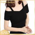 Enigma- Women T-shirt Backless Summer Solid Color Slim Pullover Top. 