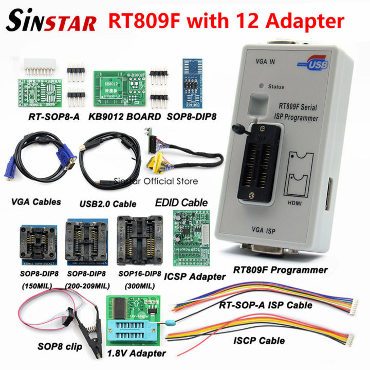 Original RT809F ISP Programmer/ RT809 lcd usb programmer Repair Tools 24-25-93 serise IC with 12 adapters