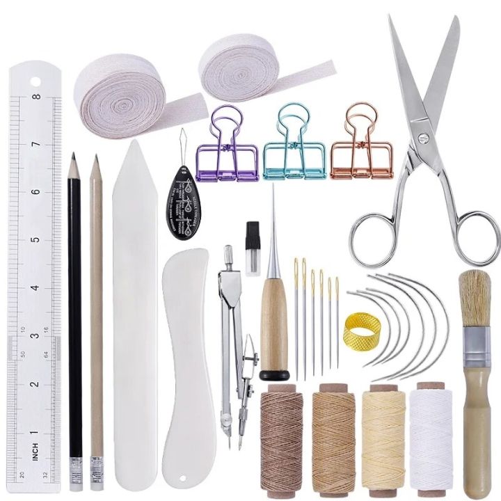 KRABALL 32Pcs Hand Bookbinding Tool Set Edged Scoring Folder Sewing ...
