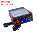Dual Digital STC-3008 Temperature Controller Two Relay Output Thermostat Heater with Probe Temperature Controller. 