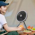 Portable Fan Rechargeable Battery Powered Fan Outdoor Camping Fan with Light and Hook for Home Tent Travel Gray. 
