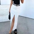 Gotoola 2023 New Women's High Waist Slit Design Denim Skirt Long Skirt Buttons Pockets Ankle Length Denim Skirt. 
