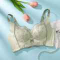TZ Big Red Underwear Women's Unrimmed Adjustable Front Buckle Lace Tucked-up Breast Push-up Bra Set. 