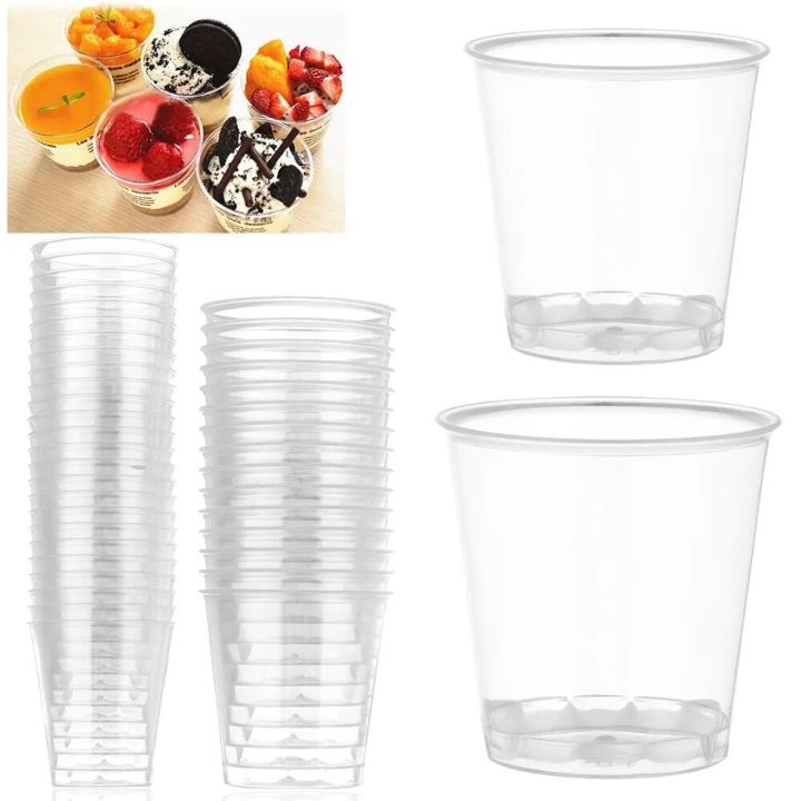paper cups 30/50X Drinks Pudding Boxes Reusable Reusable Muffin Cup Disposable Dessert Cups Plastic Transparent Cu ake RoundParty Tableware